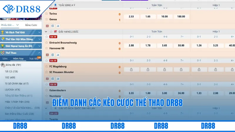 Cược Thể Thao Online Dr88 – Bùng Nổ Cảm Xúc, Thưởng Khủng 2 Điểm danh các kèo cược thể thao DR88